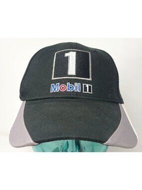 Mobil 1 Team Racing Hat Black Adjustable Baseball Cap One Size Embroidered #D-5